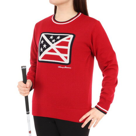 【11/15限定 ポイント最大10倍 要エントリー】トミーアーマー（Tommy Armour）（レディース）ゴルフウェア 長袖 保温 フラッグ ジャガードセーター TAHO22F050027 RED