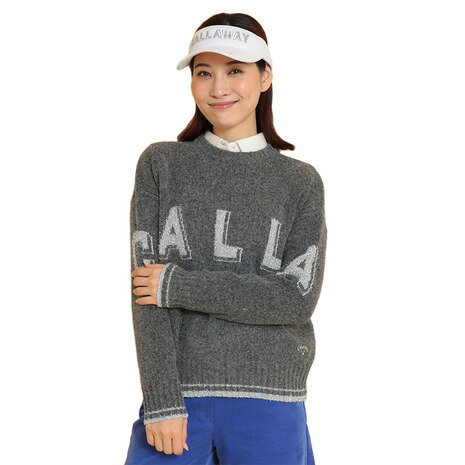 キャロウェイ（CALLAWAY）（レディース）ゴルフウェア メタリックロゴクルーネックニット C24218203-1020