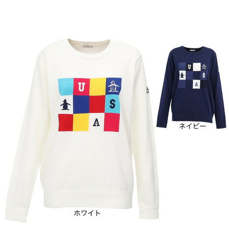 マンシング（MUNSING）（レディース）ゴルフウェア 長袖 ブロッキング ジャカードクルーネックセーター MG5FST81L