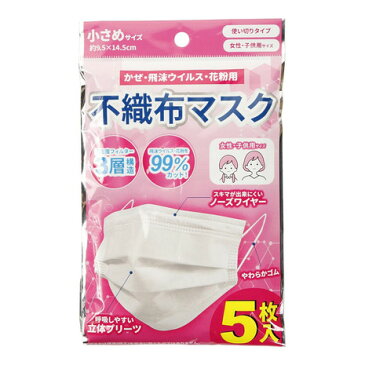 ノーブランド(NO BRAND) 不織布マスク 小さめサイズ 5枚入り 226329 (レディース、キッズ)