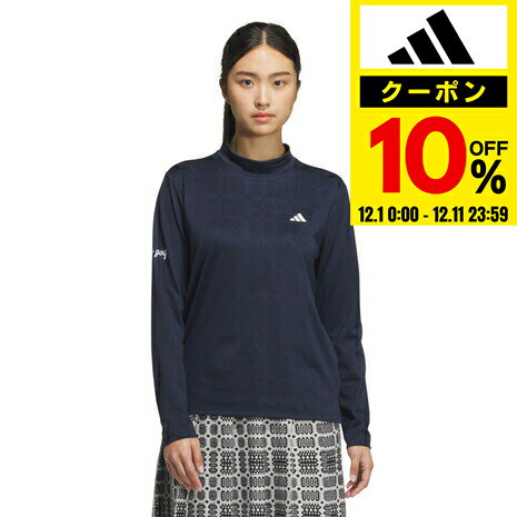 【10％クーポン！12/11 01:59まで】アディダス（adidas）（レディース）ゴルフウェア ジャカード モックネック長袖ポロシャツ JWJ97-JM2995 NVY