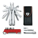 ブランド名 VICTORINOX カテゴリー マルチツール 品番 3.0236.N JANコード 7611160129956 カラー シルバー 重量 約 210 g 原産国 スイス シリーズ スイスツール サイズ 縦 x 横 x 厚さ: 約 105 x 35 x 18 mm 付属品 ナイロンケース ※ケースのデザイン・外観は予告なく変更される場合があります。あらかじめご了承下さい。 材質 ステンレススチール 機能 1 プライヤー 2 ワイヤーカッター (硬度40HRc以下のワイヤー) 3 ハードワイヤーカッター 4 ラージブレード 5 プラスドライバー (フィリップス型1/2) 6 リーマー (穴あけ) 7 マルチフック 8 カン切り 9 マイナスドライバー 3mm 10 せん抜き 11 マイナスドライバー 6mm 12 クレートオープナー (金てこ) 13 ワイヤーベンダー (ワイヤー曲げ) 14 はさみ 15 のこぎり 16 金属のこぎり 17 金属やすり 18 マイナスドライバー 2mm 19 のみ/スクレーパー 20 ワイヤーストリッパー/ワイヤースクレーパー 21 ケーブルカバーカッター (縦切り) 22 ケーブルカバーカッター (横切り) 23 コルクせん抜き取り付け部 24 ランヤードホール 25 ラチェットレンチ 26 ビットケース 27 六角ビット3 28 六角ビット4 29 フィリップス型ビット0 30 フィリップス型ビット3 31 トルクスビット10 32 トルクスビット15 33 追加ビット用スペース 34 メガネドライバー 35 コルク抜き 36 エクステンションバー 特徴 スイスツールスピリットXに、ラチェットレンチを採用したビットセットが付属した「スイスツールスピリットXプラスラチェット」。 プロフェッショナル向けの修理・工事の現場ばかりではなく、アウトドアやご家庭での日曜大工にと幅広いシーンで活躍します。 パッケージサイズ 縦 x 横 x 厚み/高さ： 約 115 x 47 x 45 mm