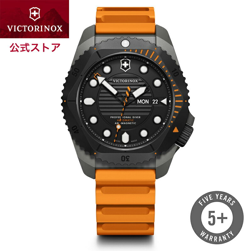 ビクトリノックス 腕時計（メンズ） 【発売記念 替えベルト付き】ビクトリノックス 時計 VICTORINOX 公式 DIVE PRO ダイブプロ オートマティック チタン ブラック ラバーベルト オレンジ【正規品 5年保証】腕時計 メンズ 防水 ダイバーズウォッチ 自動巻き アナログ おしゃれ アウトドア 黒 男性 便器 241996