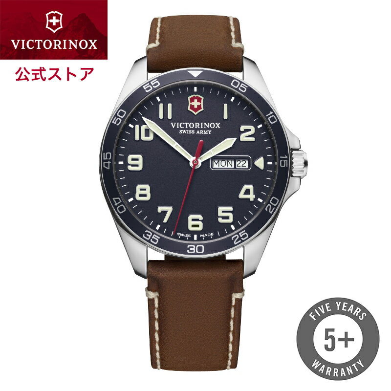 ビクトリノックス 腕時計（メンズ） 【公式】ビクトリノックス VICTORINOX FIELDFORCE フィールドフォース(ブルー) レザーストラップ (ブラウン)【日本正規品 保証書付】 241848 腕時計 メンズ 時計 メンズ ブランド 防水 おしゃれ 20代 30代 40代 50代 60代 革ベルト 茶 70代 青