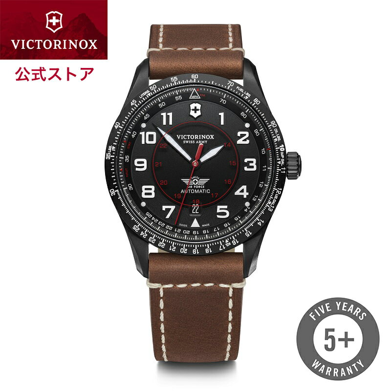 ビクトリノックス 腕時計（メンズ） 【公式限定レビュー特典あり】ビクトリノックス VICTORINOX 公式 AIRBOSS エアボス メカニカル ブラック【5年保証 正規品】時計 腕時計 メンズ アナログ 自動巻き 機械式 ブランド 防水 おしゃれ スイスアーミー 黒 革 レザー ベルト ブラウン 結納返し 婚約記念品 241886