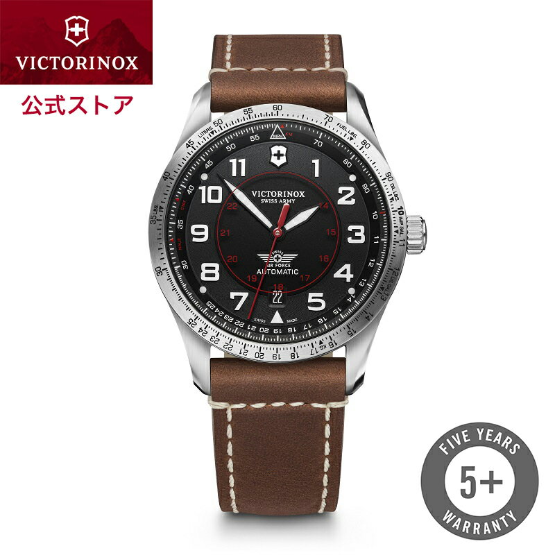 ビクトリノックス 腕時計（メンズ） 【公式限定レビュー特典あり】ビクトリノックス VICTORINOX 公式 AIRBOSS エアボス メカニカル ブラック【正規品 5年保証】 時計 腕時計 メンズ 自動巻き 機械式 ブランド 防水 おしゃれ 黒 レザー 革 ベルト バンド プレゼント 20代 30代 40代 50代 60代 70代 10代 241973