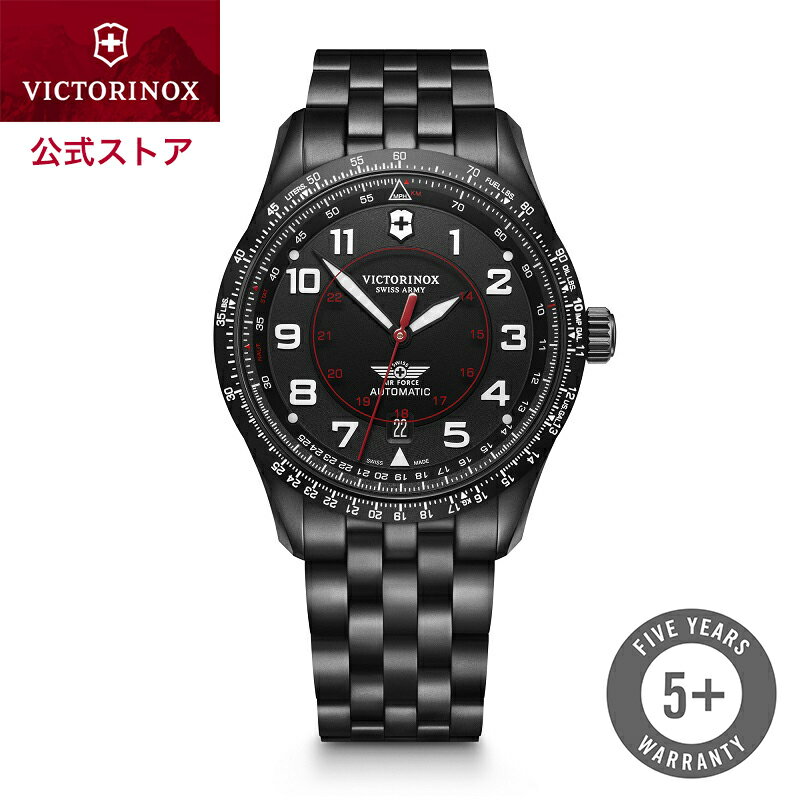 ビクトリノックス 腕時計（メンズ） 【公式限定レビュー特典あり】ビクトリノックス VICTORINOX AIRBOSS エアボス メカニカル ブラック【正規品 5年保証】メンズ 腕時計 時計 自動巻き 機械式 ブランド 防水 おしゃれ かっこいい 高級 ギフト プレゼント 誕生日 結納返し 婚約記念品 黒 メタル ベルト 241974