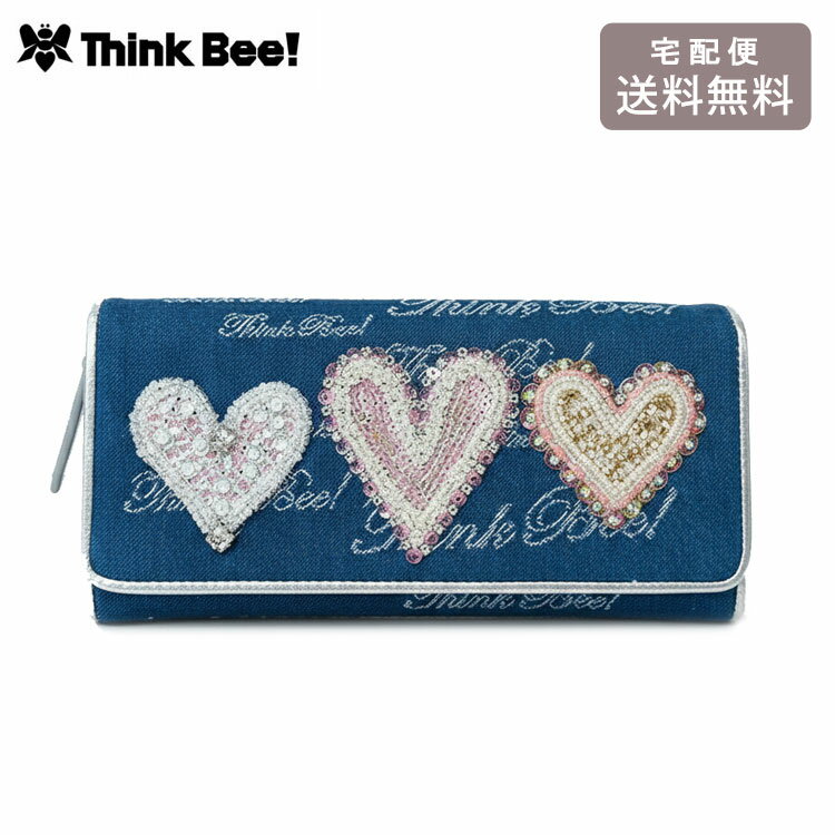 B, F, H, J, P, W - ＼マラソンP2倍＋クーポン／ ThinkBee! ホワイトハート 長財布 A004987 送料無料 財布 レディース デニム ハート 刺繍 ビーズ スパンコール 本革 ギフト