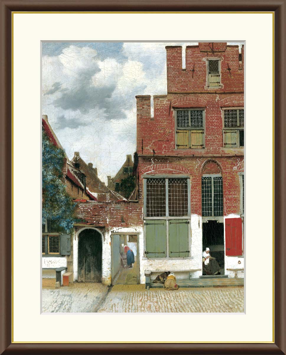 高精細ジクレー版画技法を用いて制作した絵画のレプリカのご紹介です。 ジクレーとはフランス語で「インクを吹き 付けること」であり、インクをダイレクトに版画紙やキャンパスに吹き付けるコンピュータ技術を使っ た最新の版画技法です。 有名美術館の複製にも採用されている高精度デジタルスキャナーによって細かい粒子にまで分解された作品データが、美術印刷用 の高性能プリンタによって、メディアに出力されます。 また、発色性・耐久性 の高い美術印刷専用のシルクキャンバス地を使用することにより滑らかで美しく、風合いのある仕上がりとなります。 原画に限りなく近く表現される上に、専用の顔料インクを使用するため耐光性、耐水性に優れ、保存性は50年とも100年とも言われています。 原画に忠実 に再現されているか目視でチェックし汚れなどの不備がないか細部に渡り徹底検品され、最終仕上げとして専属画家により一部手彩の補色が加えられ完成します。 一部手彩加工をすることで作品に深みが増し、美術品としての価値がより一層高まります。 作品の持つカラーや魅力を最大限に引立てるフレームを選定し、額装します。 1点1点丁寧に検品をし最終検品を通過した作品のみ、品質保証書を付与し、みなさまのお手元にお届けします。 【作家名】ヨハネス・フェルメール 【作品名】デルフトの小路 【サイズ】F8（61cm×49.5cm）、F6（52cm×42cm）、F4サイズ（42cm×34cm） 【共通仕様】材質…樹脂製、　金装飾付き、単色マット、本紙…新絹本 ※受注生産となりますので、お届けまでに2週間ほどお時間をいただきます。 ※不良品以外の返品・交換はお断りさせていただきます。 ※受注生産品のため、ご注文後の内容変更、キャンセル、サイズ間違い等による返品はお受けできません。よくご確認いただきご注文頂きますようお願いいたします。 ※ラッピング、熨斗は対応しておりません。