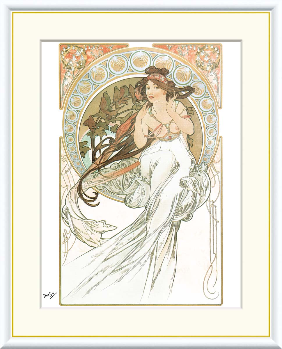 絵画 アート フレーム アルフォンス・ミュシャ 芸術・音楽 送料無料 J1-105 F8 F6 F4 名画 複製 額 美..