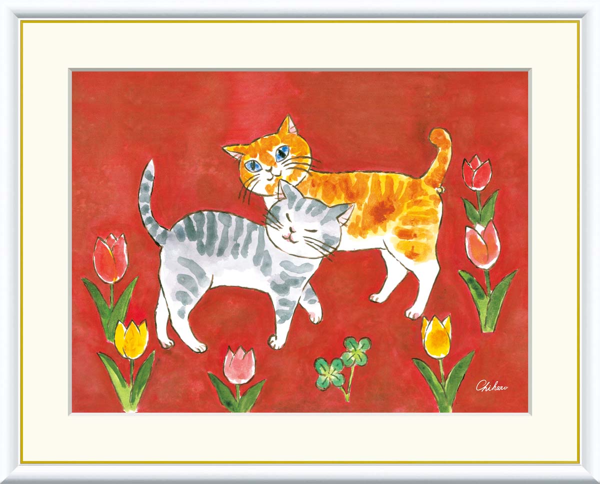 Rakuten - 絵画 アート フレーム 千春 愛情のねこ 送料無料 J3-B001 F8 F6 F4 名画 複製 額 美術印刷 10年間品質保証 高精細 高品質