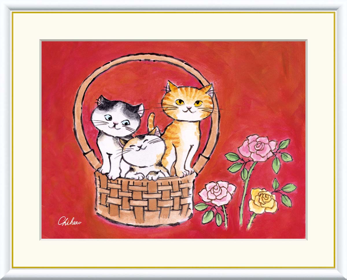 Rakuten - 絵画 アート フレーム 千春 なごみねこ 送料無料 J3-B005 F8 F6 F4 名画 複製 額 美術印刷 10年間品質保証 高精細 高品質