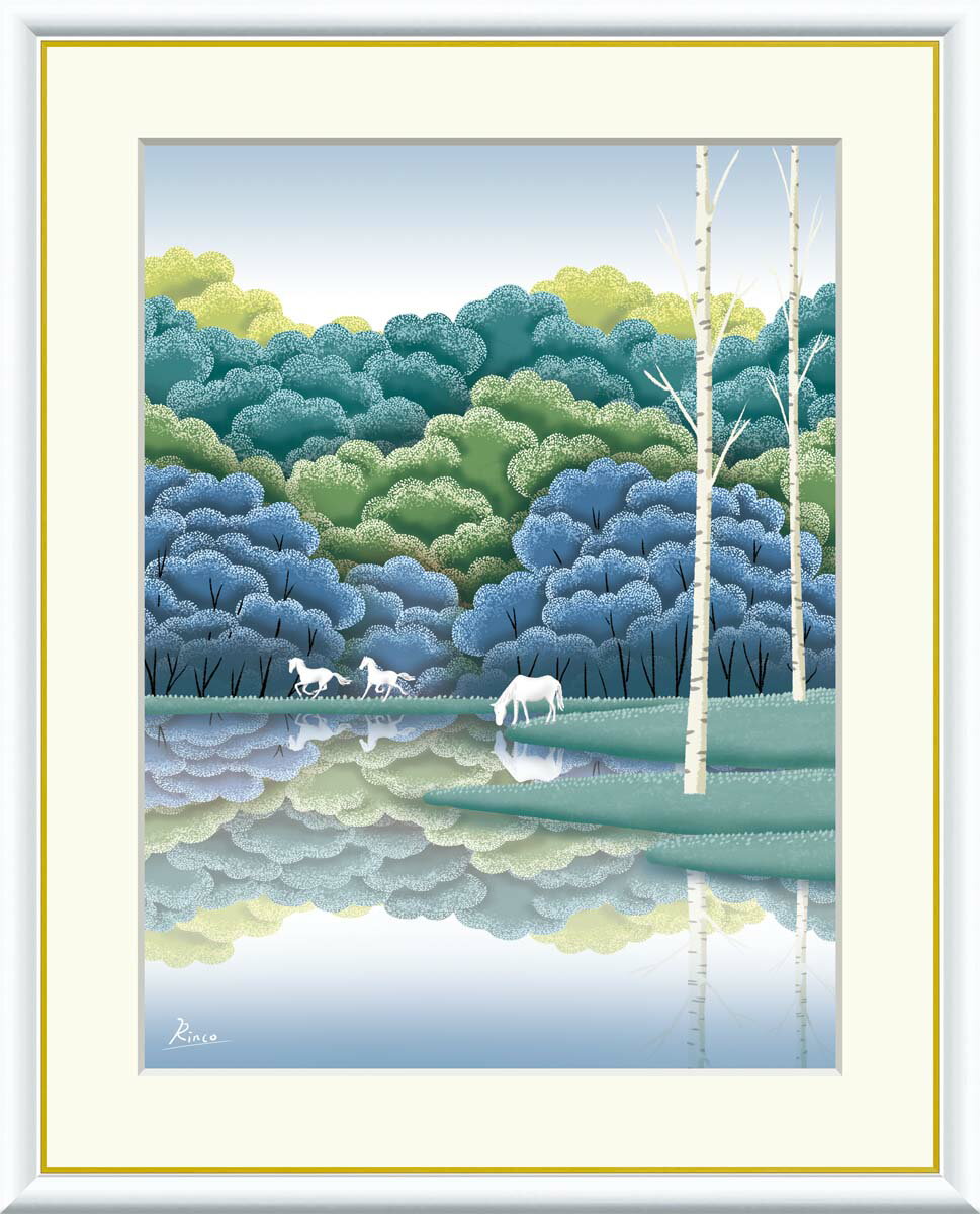 Rakuten - ＼マラソンP2倍＋クーポン／ 絵画 アート フレーム 竹内凛子 湖畔黎明 送料無料 J3-D003 F8 F6 F4 名画 複製 額 美術印刷 10年間品質保証 高精細 高品質