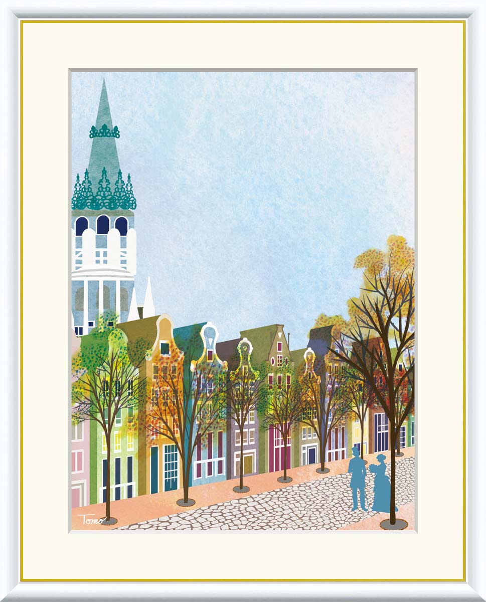 Rakuten - ＼マラソンP2倍＋クーポン／ 絵画 アート フレーム 横田友広 秋の街並み 送料無料 J3-E002 F8 F6 F4 名画 複製 額 美術印刷 10年間品質保証 高精細 高品質