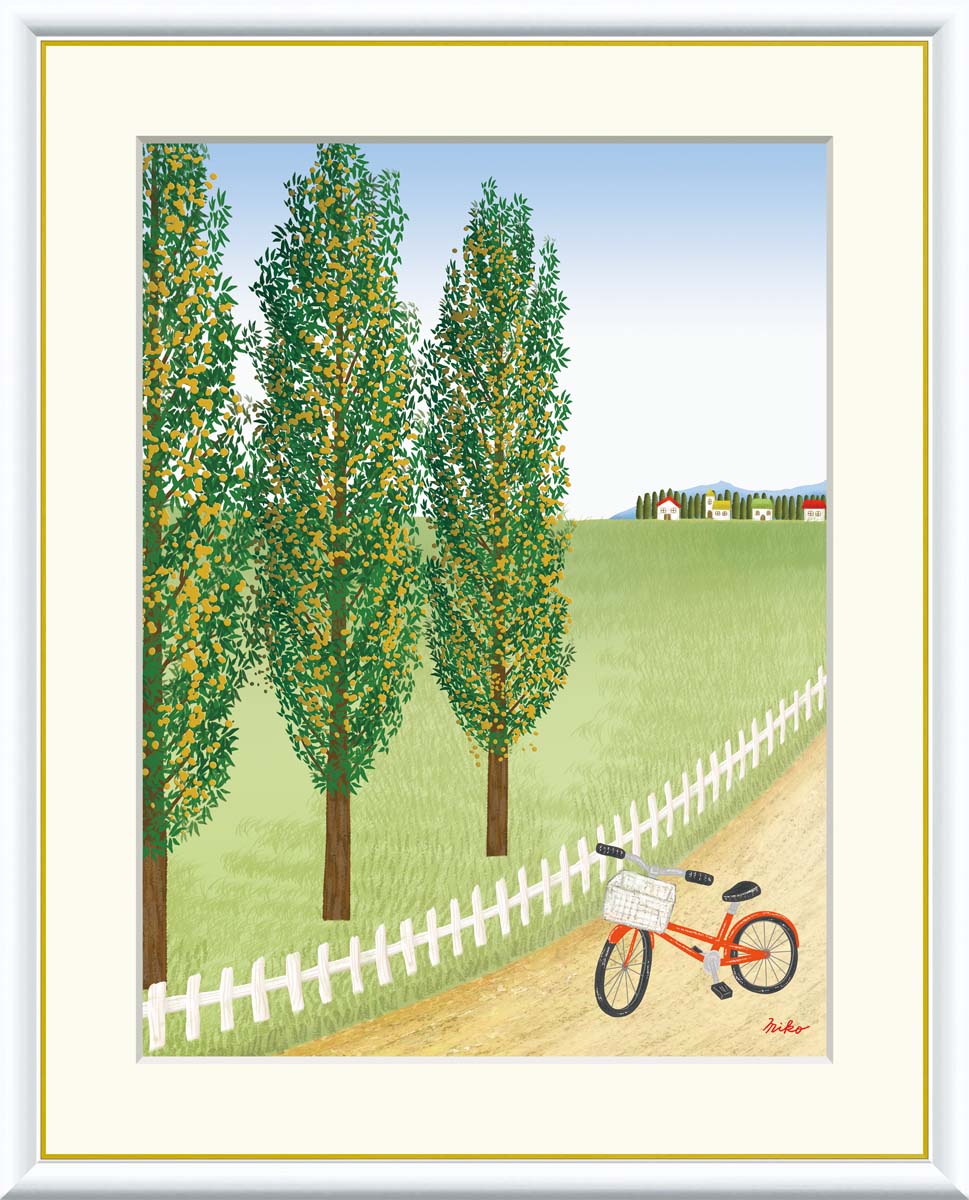 Rakuten - ＼マラソンP2倍＋クーポン／ 絵画 アート フレーム 鈴木みこと ポプラ並木 送料無料 J3-G006 F8 F6 F4 名画 複製 額 美術印刷 10年間品質保証 高精細 高品質
