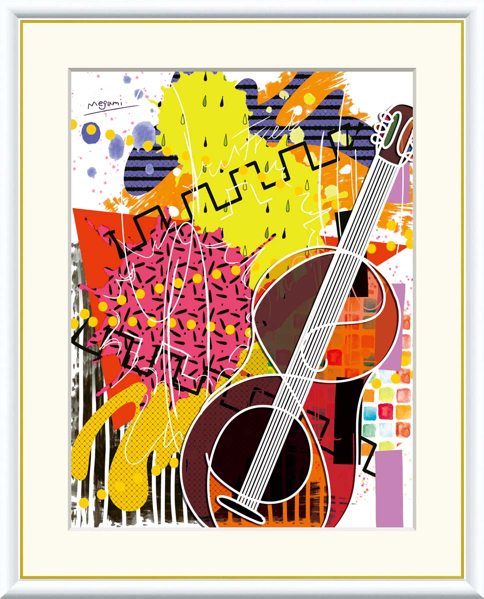 Rakuten - ＼マラソンP2倍＋クーポン／ 絵画 アート フレーム 仁科めぐみ ギター 送料無料 J3-U001 F8 F6 F4 名画 複製 額 美術印刷 10年間品質保証 高精細 高品質