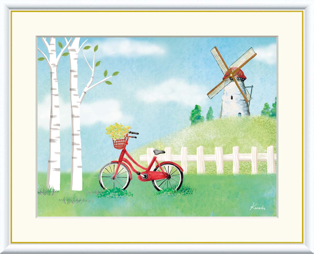 Rakuten - ＼マラソンP2倍＋クーポン／ 絵画 アート フレーム 青木奏 自転車 送料無料 J3-W001 F8 F6 F4 名画 複製 額 美術印刷 10年間品質保証 高精細 高品質