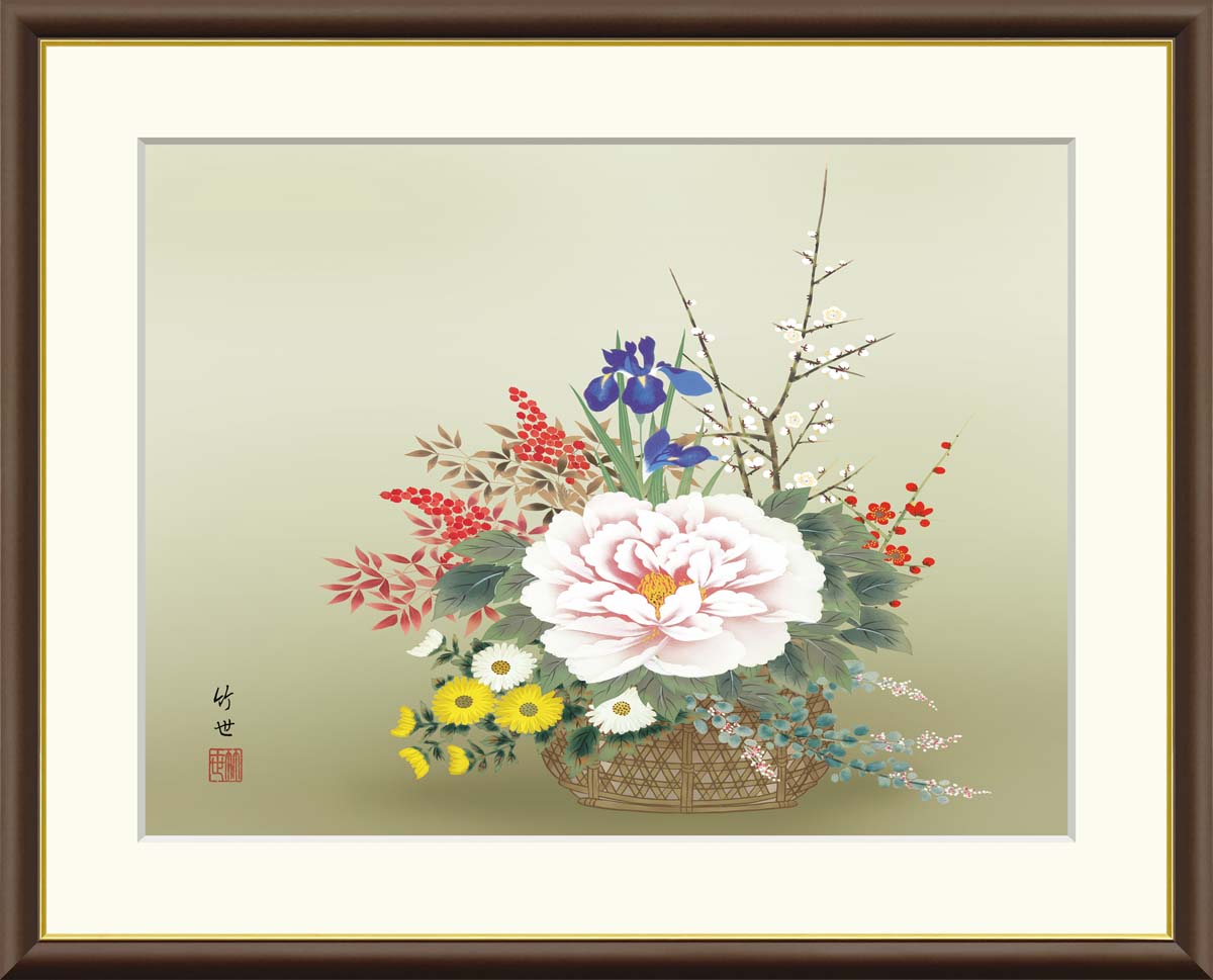 Rakuten - 絵画 アート フレーム 田村竹世 四季花 送料無料 J4-B005 F8 F6 F4 名画 複製 額 美術印刷 10年間品質保証 高精細 高品質