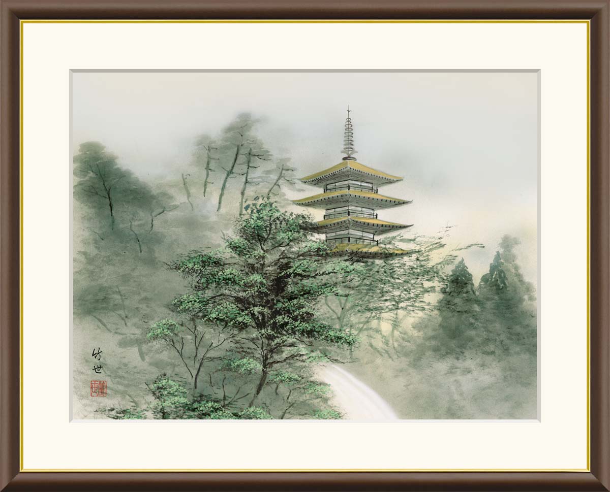 Rakuten - 絵画 アート フレーム 田村竹世 塔景望郷 送料無料 J4-C009 F8 F6 F4 名画 複製 額 美術印刷 10年間品質保証 高精細 高品質