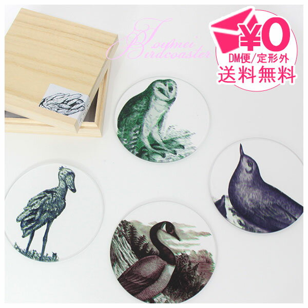 【定形外送料無料】 toumei ピクトリアル bird　coaster 4枚セット コースター キッチン 雑貨 オシャレ シンプル とり トリ 鳥 バード ハシビロコウ メンフクロウ カナダガン カワガラス アニマル かわいい