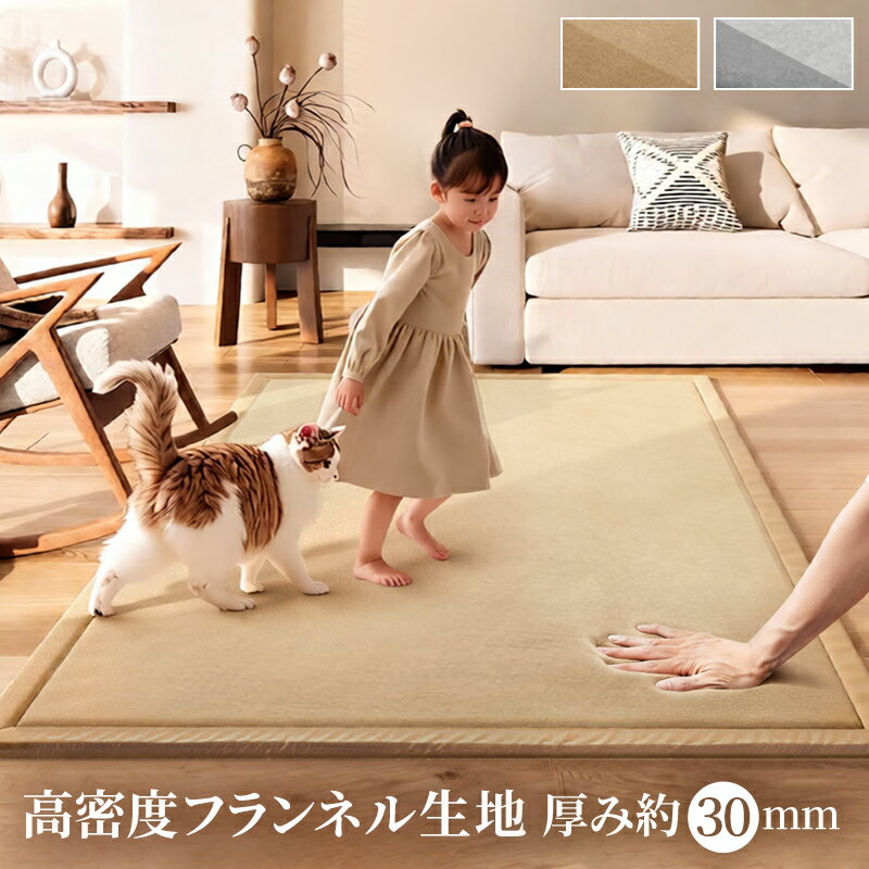 Rakuten - マラソンP5倍 ラグ ラグマット カーペット 極厚ラグマット おしゃれ 厚さ30mm 高密度 低反発ウレタン 防音＆クッション性UP リビング ふかふか 柔らかい床暖房 ホットカーペット オールシーズン 北欧 シンプル 子供部屋 1.5畳 2畳 2.5畳 3畳 長方形 滑り止め付き 防音 遮音