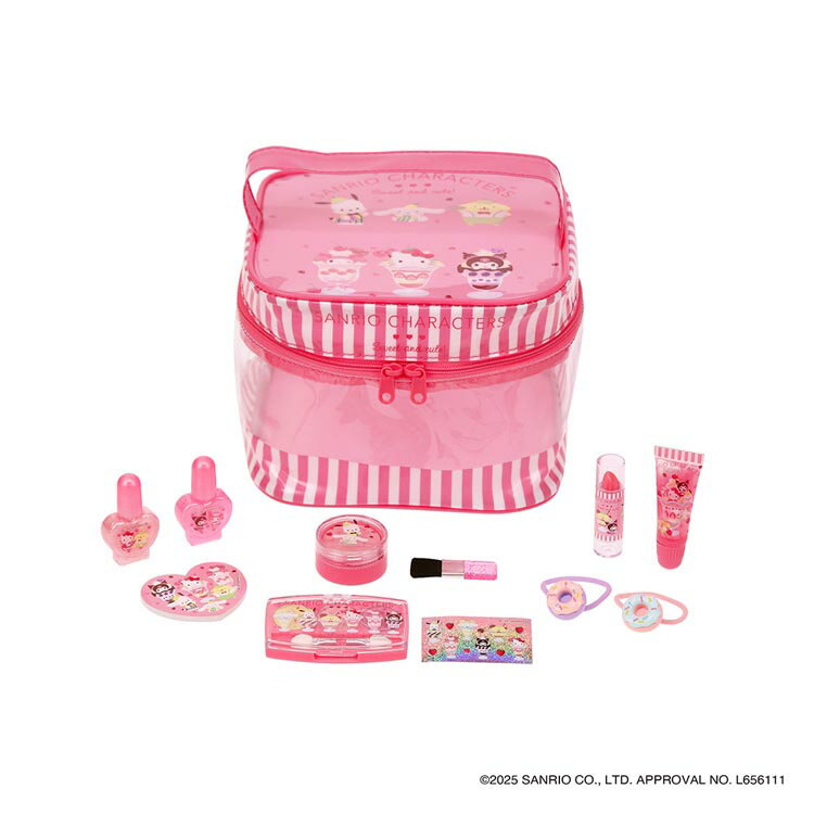 サンリオキャラクターのキッズコスメが登場！2025年に周年を迎えるマイメロディ（50周年）、クロミ（20周年）をメインとしたデザインやパフェをテーマにしたキュートなデザインで見た目も楽しめるかわいいコスメに仕上がりました♪アイシャドウパレット1個（3色）、リップスティック1個、リップグロス1個、ネイルカラー2個、チーク1個、アイシャドウチップ1本、チークブラシ1本、ヘアアクセサリー2個、爪やすり1個、ホログラムシール1枚の豪華なセット。対象年齢：6歳以上レイスのキッズコスメは、日本の薬機法に基づき処方されており、配合されている原料のチェック、処方の管理を厳しく行っています。●商品サイズ（cm）幅約16×奥行約16×高さ約12●商品重量約0.5kg●対象月齢6歳〜【販売名：水性ネイルカラーRD 003】●配合成分水、ポリビニルアルコール、ホウケイ酸（Ca/AI）、フェノキシエタノール、ポリアクリル酸、テトラヒドロキシプロピルエチレンジアミン、メチルパラベン、酢酸Na、酢酸トコフェロール、酸化チタン、赤227、黄4、酸化スズ（WNCRD 003）【販売名：水性ネイルカラーRD 004】●配合成分水、ポリビニルアルコール、ホウケイ酸（Ca/AI）、フェノキシエタノール、ポリアクリル酸、テトラヒドロキシプロピルエチレンジアミン、メチルパラベン、酢酸Na、酸化チタン、酢酸トコフェロール、赤227、赤104（1）、酸化スズ（WNCRD 004）【販売名：リップスティックRD 003】●配合成分パルミチン酸エチルヘキシル、トリメリト酸トリトリデシル、トリ（カプリル酸/カプリン酸）グリセリル、ワセリン、ポリエチレン、ミツロウ、マイクロクリスタリンワックス、合成ワックス、ホウケイ酸（Ca/AI）、フェノキシエタノール、メチルパラベン、プロピルパラベン、シア脂、酢酸トコフェロール、酸化チタン、エチルパラベン、赤104（1）、赤201、酸化スズ（LSRD 003）【販売名：アイシャドウPRD 301】●配合成分マイカ、ポリエチレン、ステアリン酸Mg、酸化チタン、トリ（カプリル酸/カプリン酸）グリセリル、パルミチン酸エチルヘキシル、ポリイソブテン、赤202、フェノキシエタノール、黄4、赤201、メチルパラベン、プロピルパラベン、エチルパラベン（ESPRD 301）【販売名：リップグロスLRD 004】●配合成分ミネラルオイル、ポリイソブテン、パルミチン酸エチルヘキシル、水添（スチレン/イソプレン）コポリマー、ホウケイ酸（Ca/AI）、フェノキシエタノール、メチルパラベン、プロピルパラベン、酸化チタン、酢酸トコフェロール、赤202、エチルパラベン、赤201、テトラ（ジ−t−ブチルヒドロキシヒドロケイヒ酸）ペンタエリスリチル、酸化スズ（LGLRD 004）【販売名：チークPRD 001】配合成分 ： マイカ、ポリエチレン、ステアリン酸Mg、酸化チタン、トリ（カプリル酸/カプリン酸）グリセリル、パルミチン酸エチルヘキシル、ポリイソブテン、フェノキシエタノール、赤202、メチルパラベン、プロピルパラベン、黄4、赤201、エチルパラベン（CKPRD 001）爪やすりアイシャドウチップヘアゴム×2ホログラムシールチークブラシ（検索用：キッズコスメ キッズ コスメ メイク プレゼント 玩具 サンリオ バニティ メイクセット 玩具 4589581117223）最強翌日配送対象商品に関するご案内 最強翌日配送対象商品・対象地域に該当する場合は最強翌日配送マークがご注文カゴ近くに表示されます。 最強翌日配送可能なお支払方法は【クレジットカード、代金引換、全額ポイント支払い】のみとなります。 下記の場合は最強翌日配送対象外となります。 ・15点以上ご購入いただいた場合 ・時間指定がある場合 ・ご注文時備考欄にご記入がある場合 ・決済処理にお時間を頂戴する場合 ・郵便番号や住所に誤りがある場合 ・最強翌日配送対象外の商品とご一緒にご注文いただいた場合 ・お届け先住所文字数が40文字以上の場合