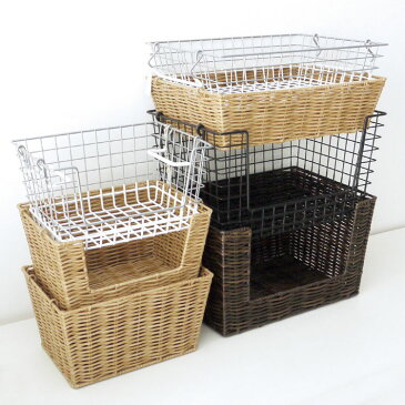 WICKER BASKET シェルフ L A354BRかご カゴ バスケット 収納 おしゃれ プラスチック バスケット収納 収納ボックス ランドリーバスケット 現代百貨 ブラウン ナチュラル【TC】