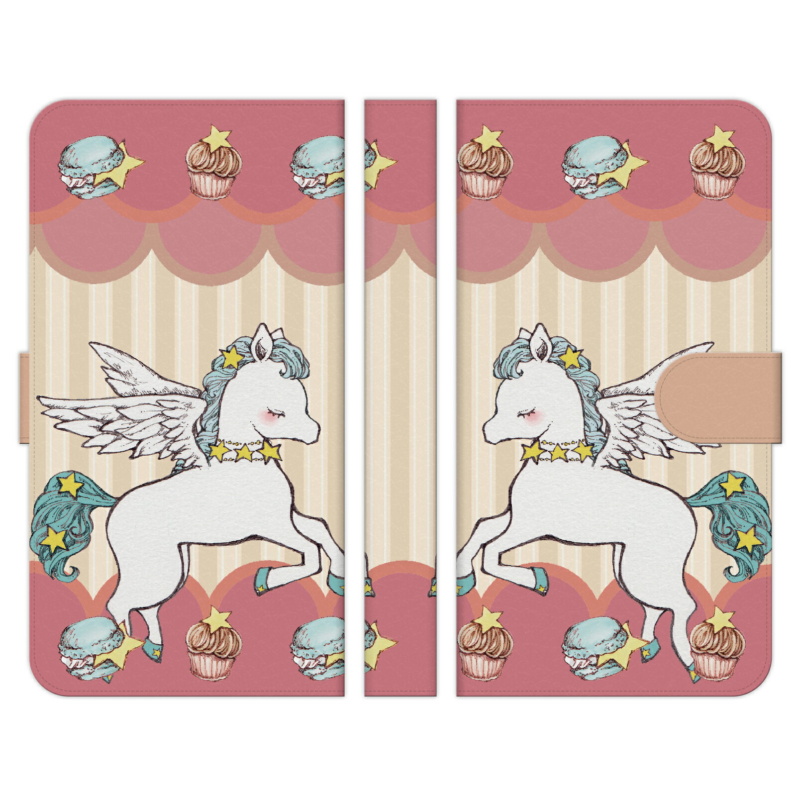 Rakuten Mini 手帳型 スマホ ケース カバー ペガサス 夕焼けの空 cinnamon パステル ケーキ カフェ おしゃれ ガーリー 馬 動物 星 マカロン クッキー ギフト グッズ イラスト 楽天ミニ 楽天モバイル 折りたたみ スタンド Android au docomo softbank アンドロイド エーユーのサムネイル