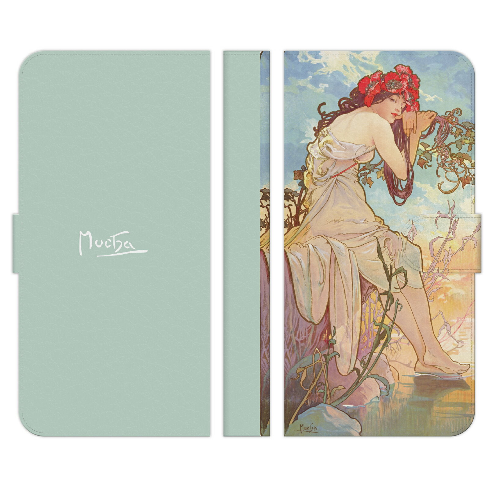 OPPO Reno7 A 手帳型 スマホ ケース カバー ミュシャ 四季 夏 A 連作 the four seasons les saisons 乙女 髪飾り alphonse mucha 版画 リトグラフ レース 人物 花 花びら 草木 花柄 アール ヌーボー アルフォンス 名作 名画 画家 絵画 西洋画 ヴィンテージ おもしろ