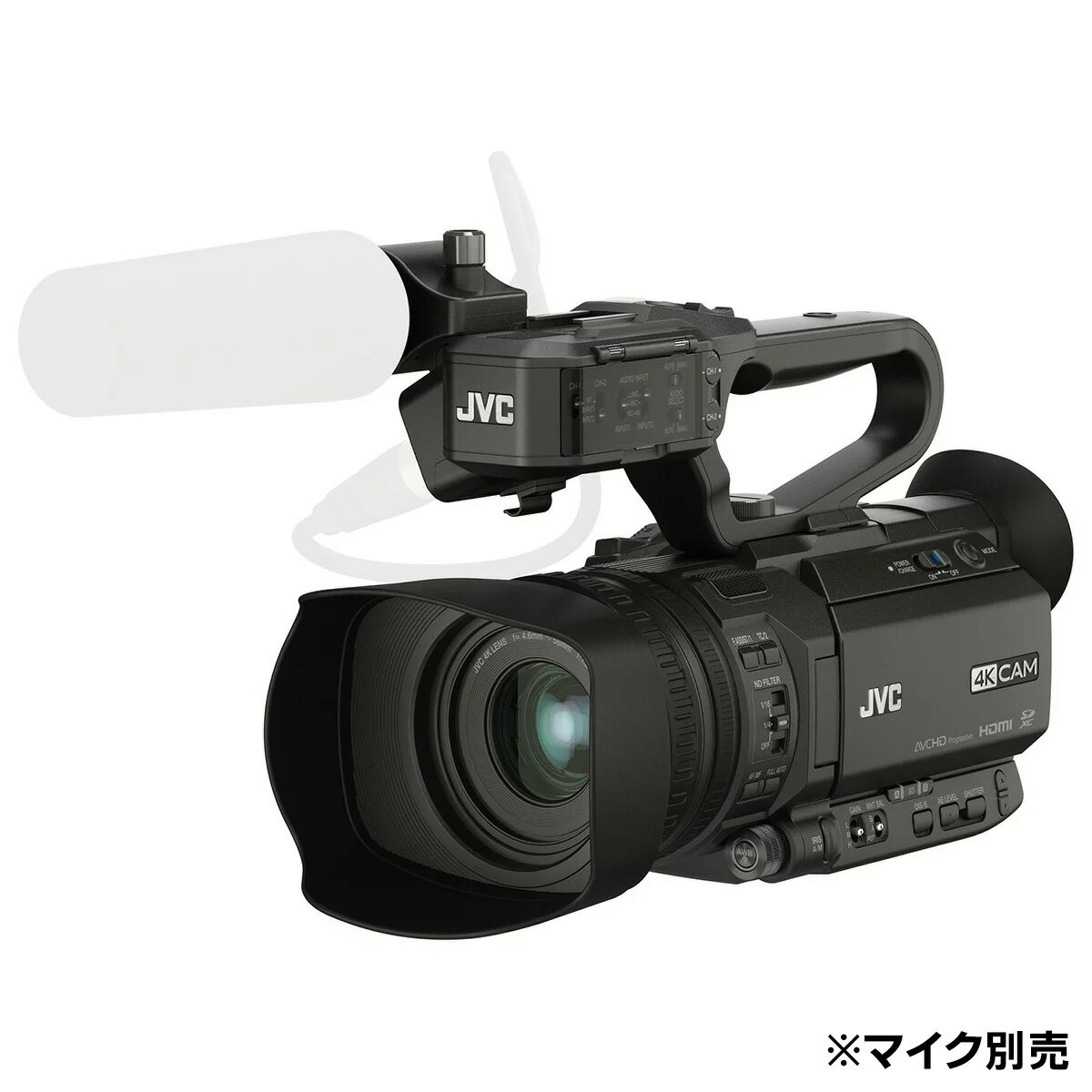 メーカー JVC（ジェイブイシー） タイプ ハンディカメラ（レンズ一体型） 最高記録画素数 3840×2160 センサー 1/2.3型 CMOS 開放F値 F1.2～F3.5 光学ズーム 12倍 重量 約1.5kg（バッテリー装着） 外形寸...