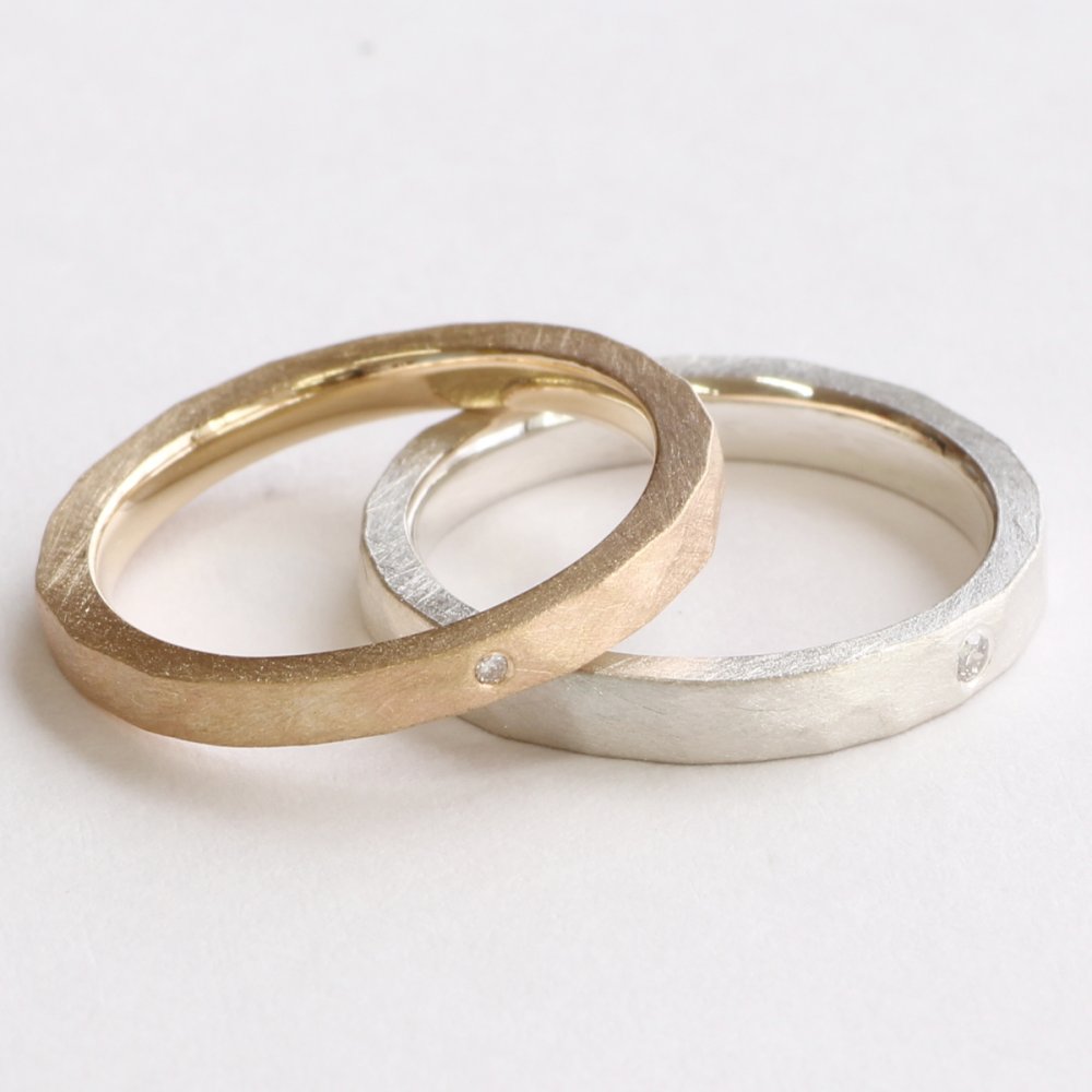 【プラチナ & ゴールド ダイヤモンドペアリング】結婚指輪 マリッジリング 人気デザイン バイカラーペアリング 【名入れ刻印無料】【サイズ直し無料】【0号から3...