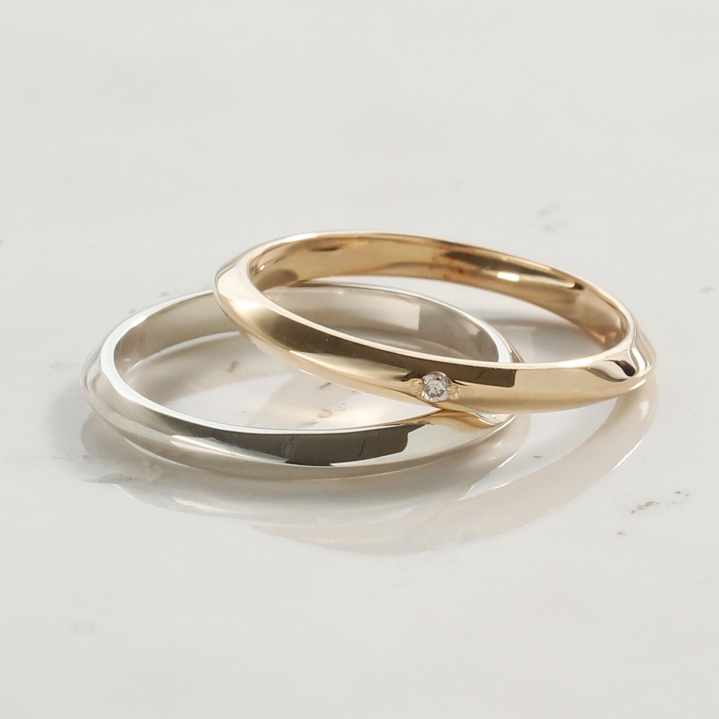 プラチナ & ゴールド マリッジリング人気デザイン バイカラー ペアリング 結婚指輪  誕生日 クリスマス 結婚記念日 業界最安値 Dia0.01ct Câlin PK8033P