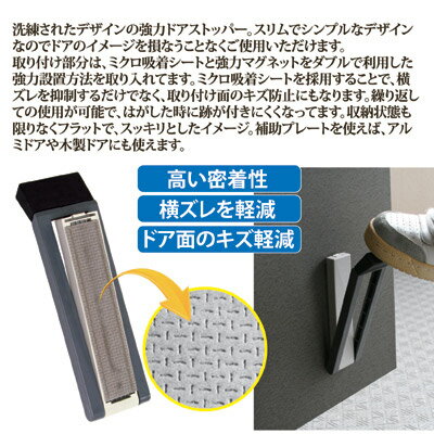 ミクロ吸着シートと強力マグネットでピタッと止まる シンプルでスッキリとした今までにないデザイン ドアストッパー ドアストッパーf 玄関 扉 キャッチ ロック 日本製 ●ドアストッパーF [3]