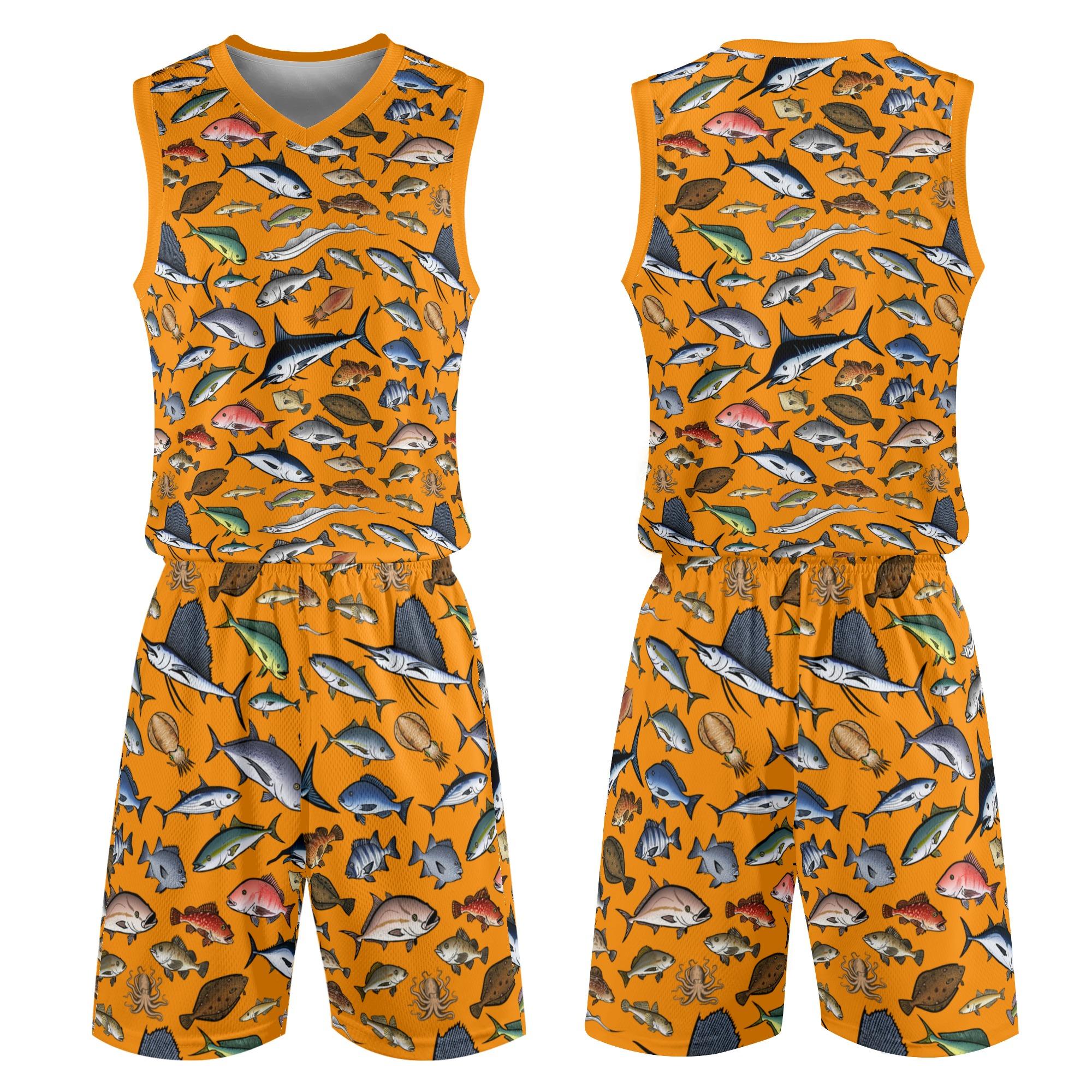 KAISUIGYO_5C_OR(バスケットボールユニフォーム) バスケットボールユニフォーム メンズ レディース 全て 魚 海 釣り 海釣り 魚釣り 海水魚 アオリイカ マハゼ シロギス マダイ キジハタ