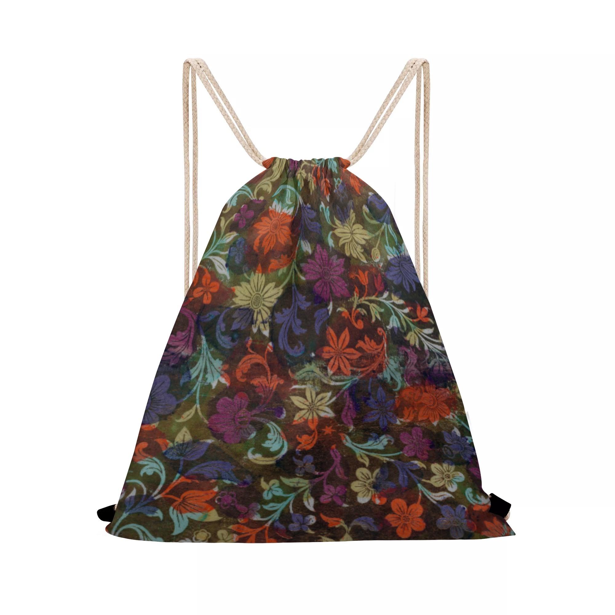 Leaf with flowers and fruits.(ナップサック) ナップサック ユニセックス バッグ アート ボタニカル 花柄 花 植物 Flower 葉っぱ botanical 実 果実 Hiibuni