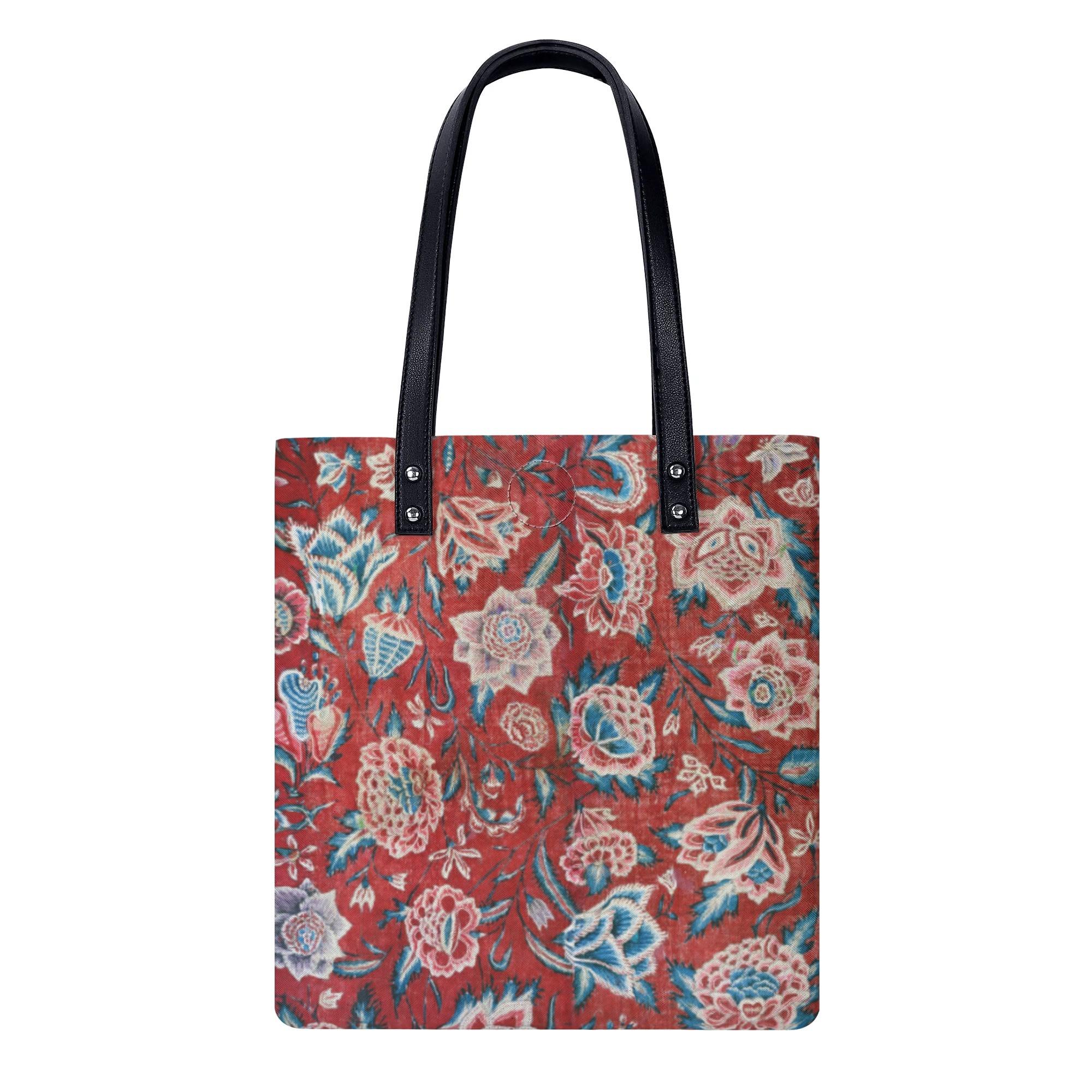 インド更紗の柄2(PUレザーハンドバッグ) PUレザーハンドバッグ ユニセックス バッグ アート ボタニカル..