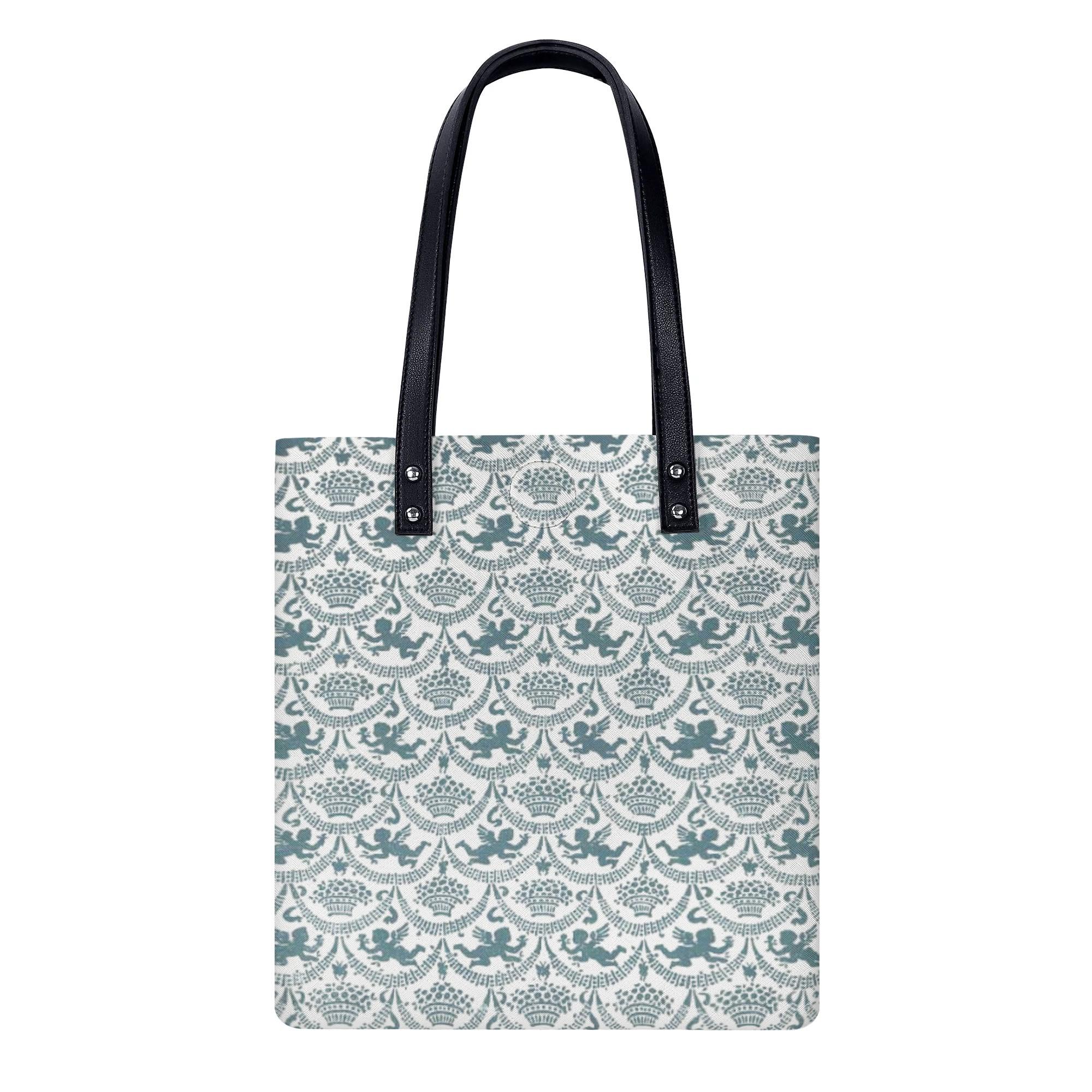 天使のブーケ(PUレザーハンドバッグ) PUレザーハンドバッグ ユニセックス バッグ アート 花 天使 シルエット アンティーク 赤ちゃん ブーケ 花束 Hiibuni