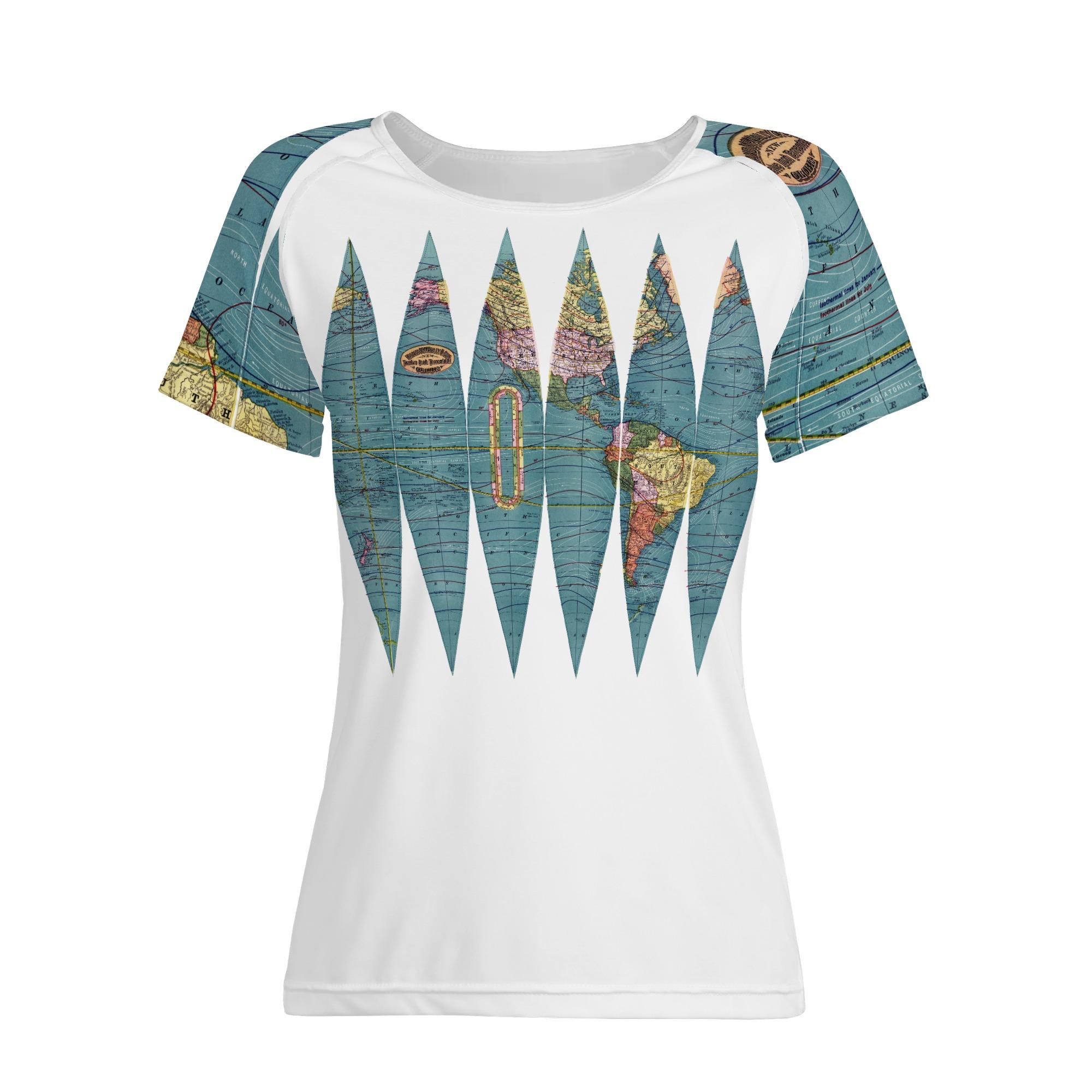 地球儀(レディースフルプリントTシャツ) レディースフルプリントTシャツ レディース アート 星 アンティーク ヴィンテージ 地球 アメリカ 地図 ビンテージ EARTH 大地 北アメリカ 南アメリカ