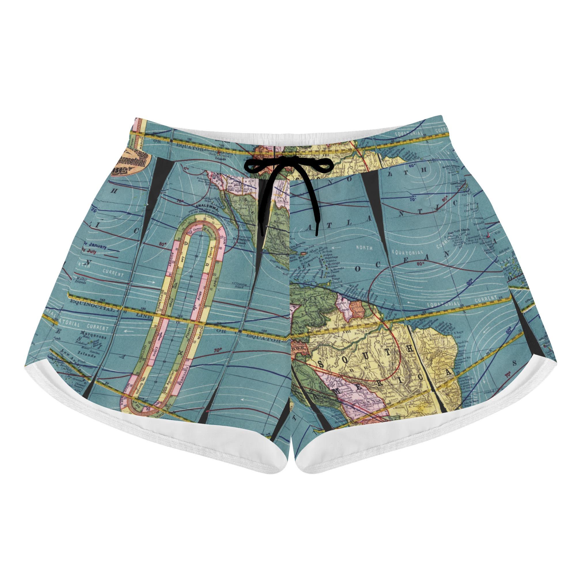 地球儀(レディースショートパンツ) レディースショートパンツ レディース アート 星 アンティーク ヴィンテージ 地球 アメリカ 地図 ビンテージ EARTH 大地 北アメリカ 南アメリカ グローブ