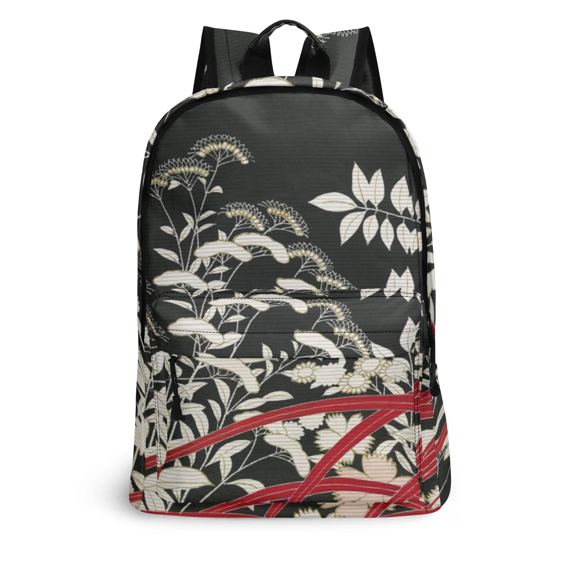 秋草の黒留袖(PUレザーバックパック) PUレザーバックパック ユニセックス バッグ 全て ボタニカル 総柄..