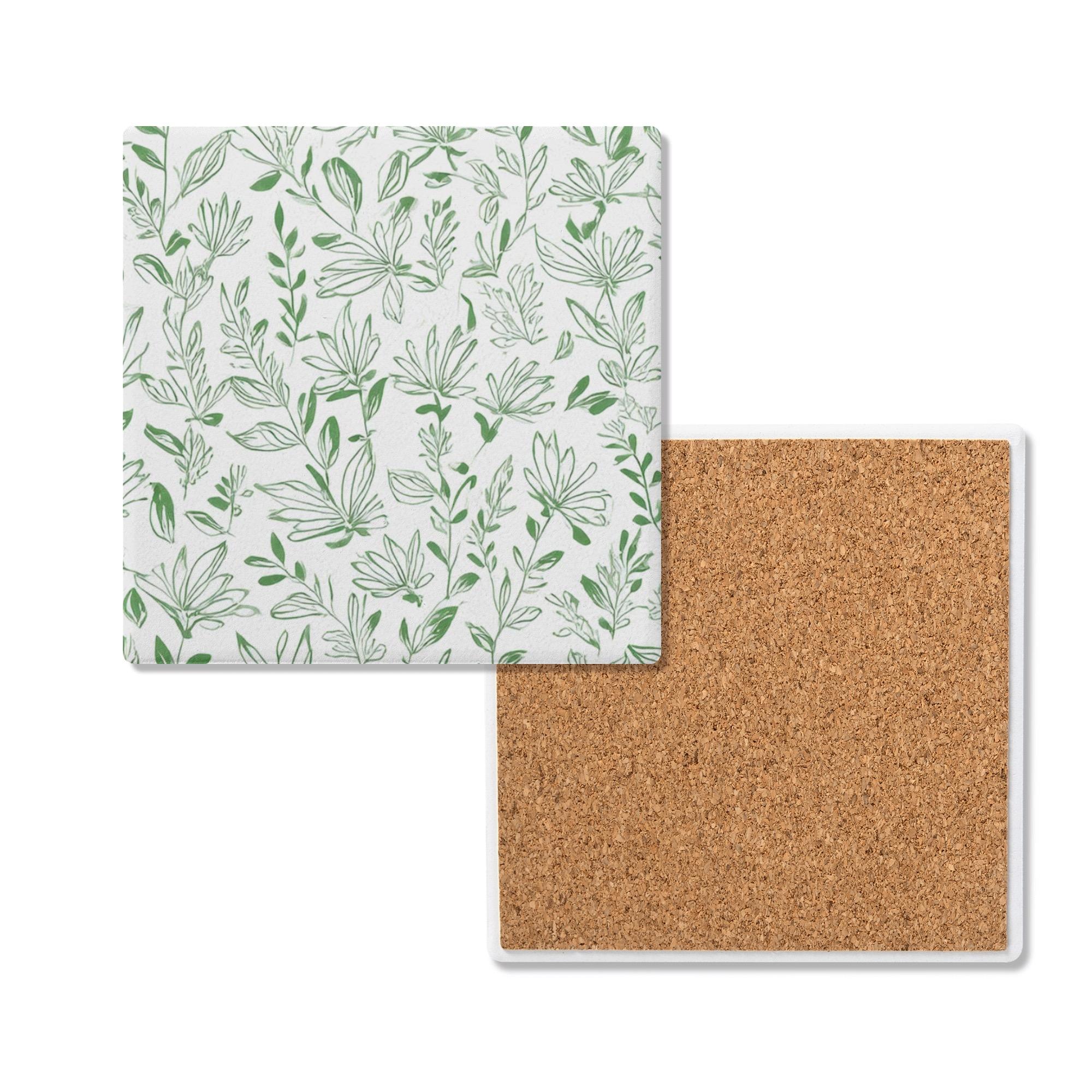 リーフ柄(セラミックコースター) セラミックコースター ユニセックス アクセサリー 全て グリーン シンプル 植物 おしゃれ 緑 葉 春 リーフ 松浦はれ