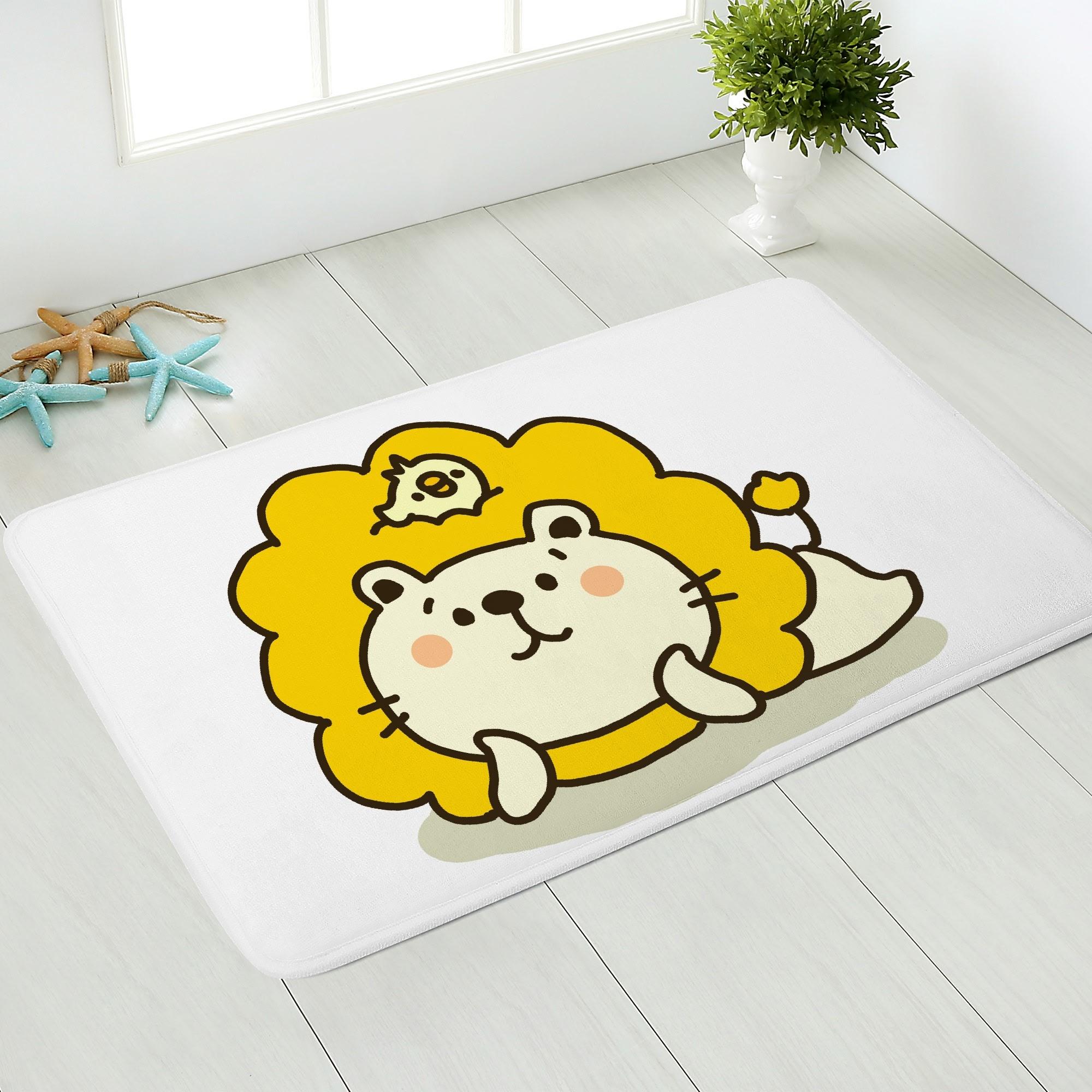 ライオンと小鳥(ドアマット) ふんわりドアマット ユニセックス ホームデコレーション キャラクター かわいい ライオン ことり トリ さとみん。