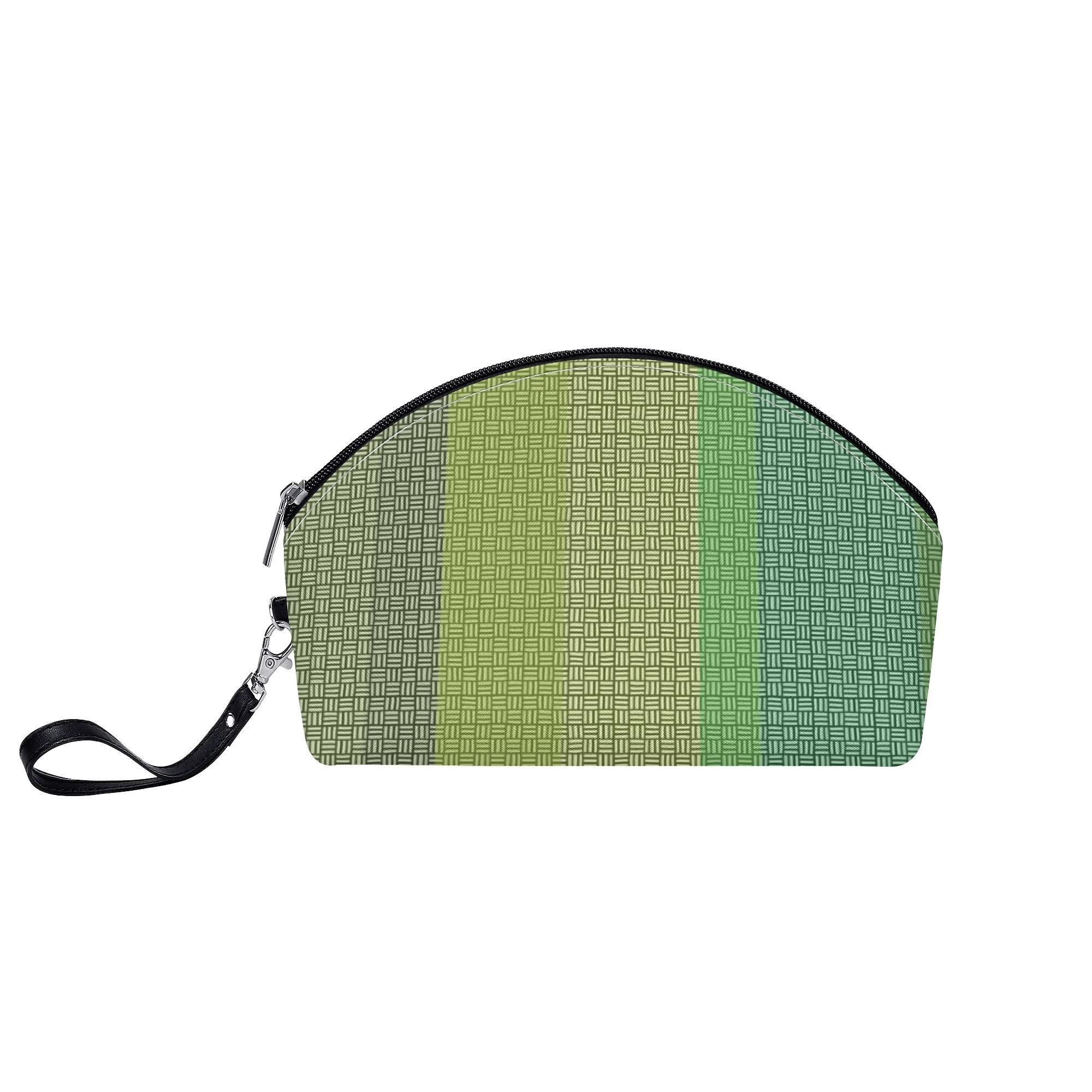 シンプルモダンな紋様デザイン（い草をイメージ）(丸型コスメポーチ) 丸型コスメポーチ レディース バッグ アート 和風 モダン 紋様 夏 涼やか グリーン グラデーション い草