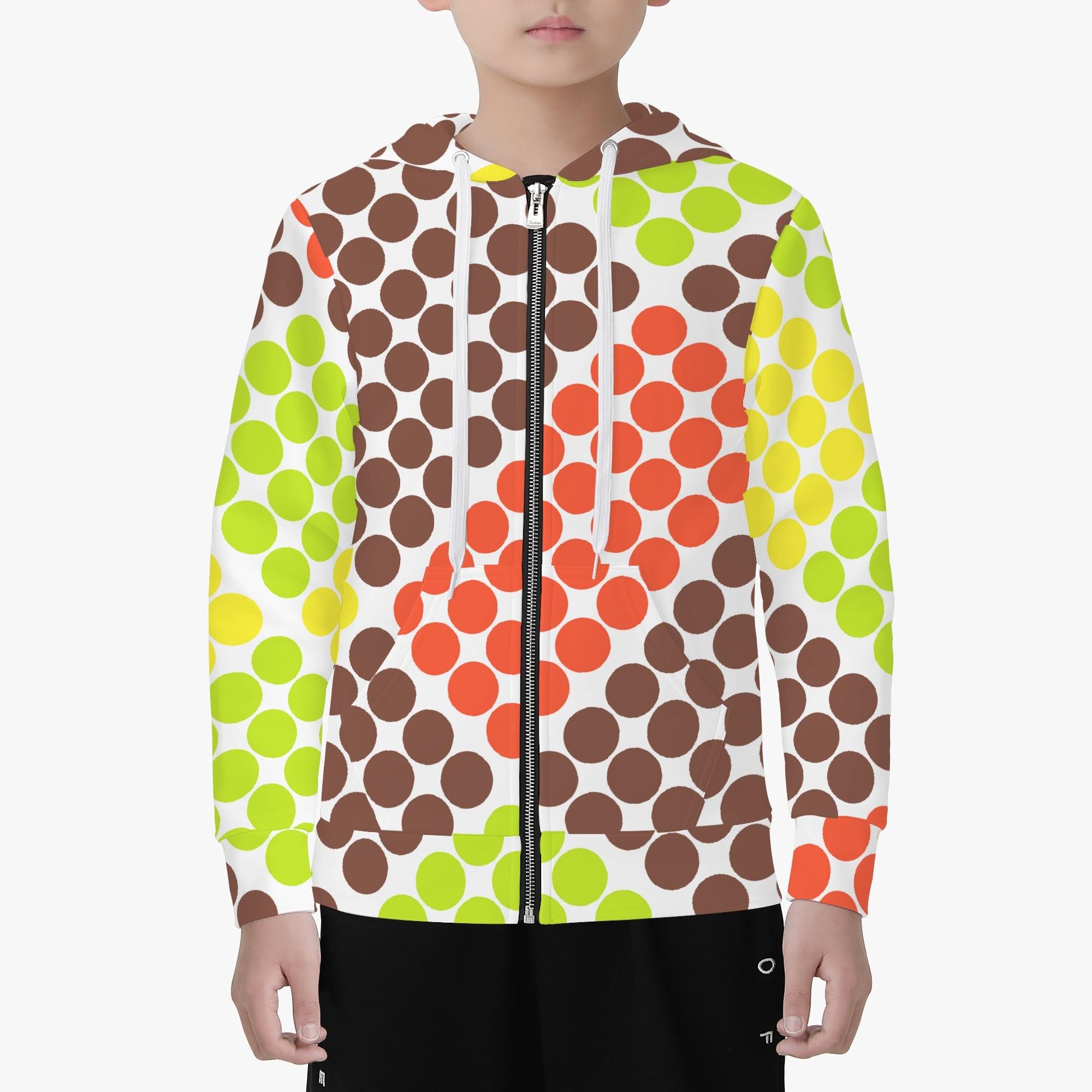 カラフルドット柄(キッズジップアップパーカー) キッズジップアップフードパーカー キッズ アート キッズジップアップパーカー ドット柄 カラフル cut(4)