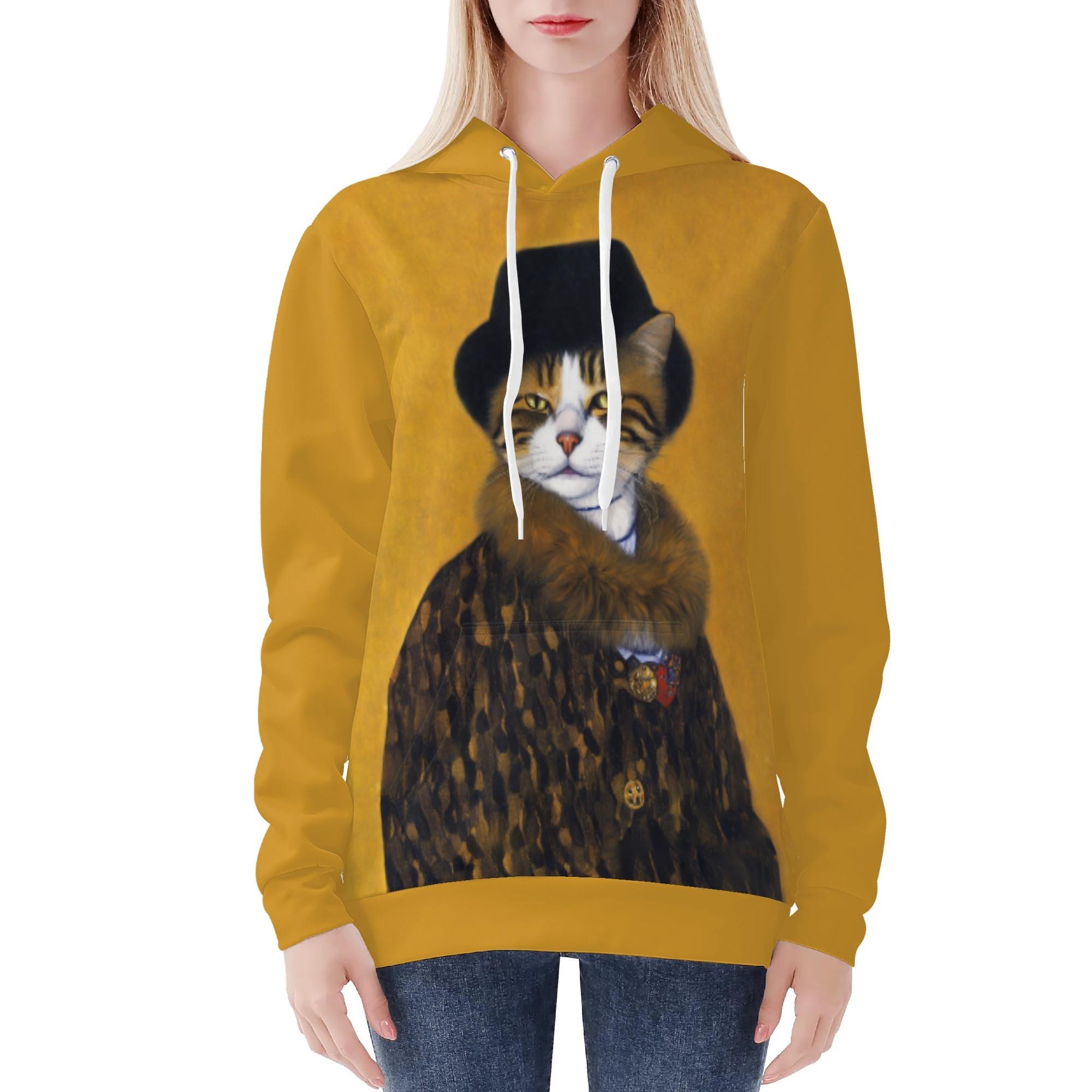 猫の肖像画 C(レディースフードパーカー) レディースフードパーカー レディース 動物 アート 絵画 猫 ..