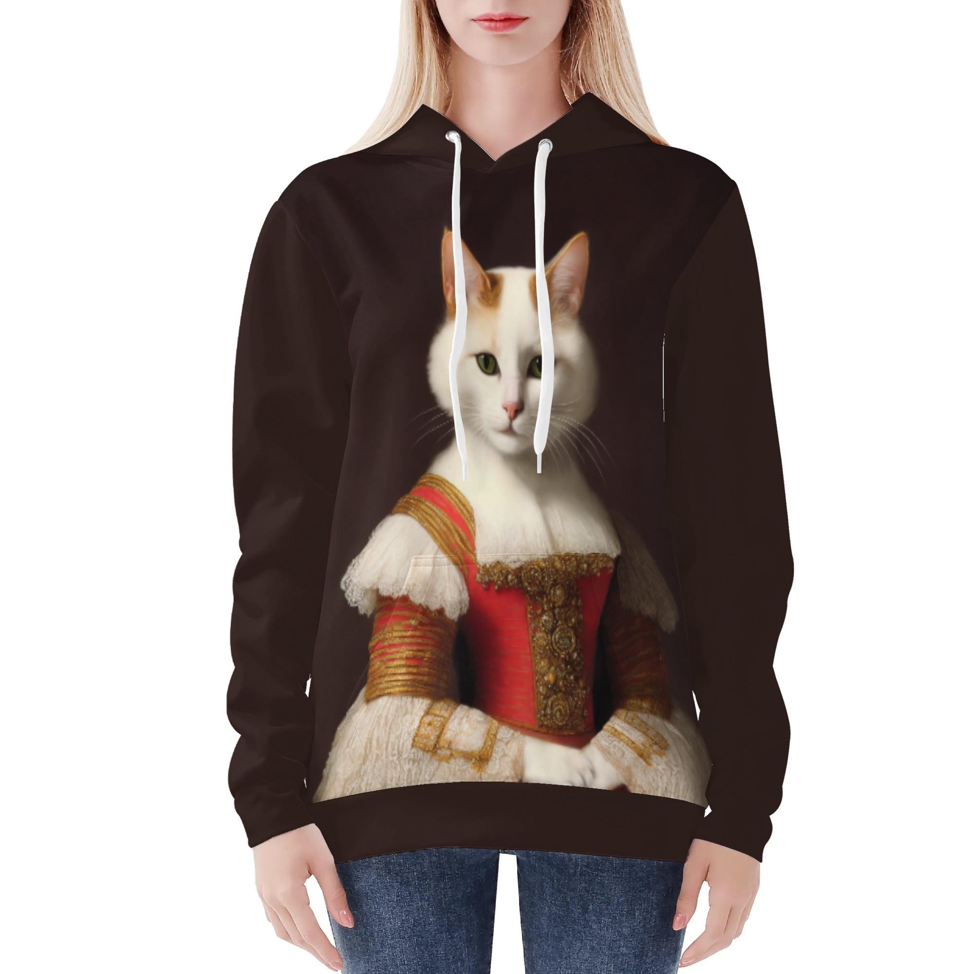 猫の肖像画 E(レディースフードパーカー) レディースフードパーカー レディース 動物 アート 絵画 猫 ..