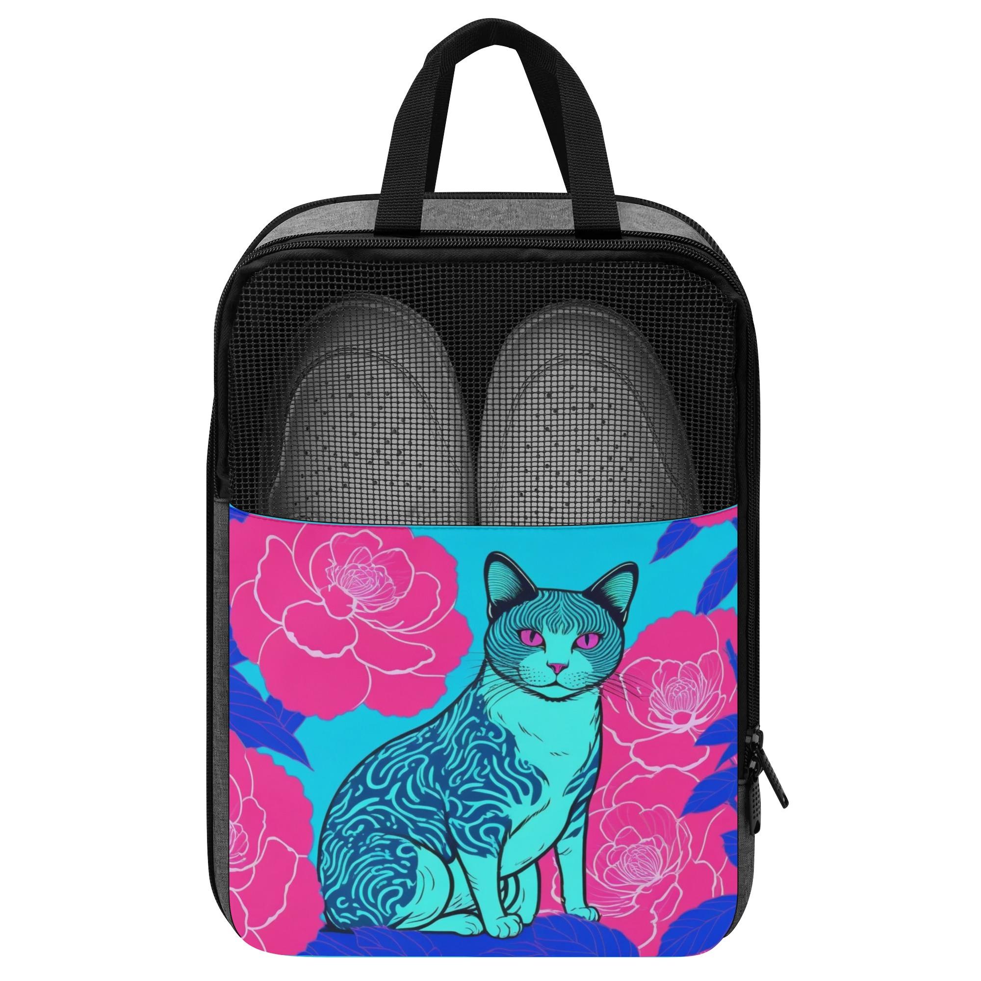 不思議な模様の水色猫(シューズバッグ) シューズバッグ ユニセックス バッグ 動物 猫 ギフト 贈り物 普段使い leojiro24