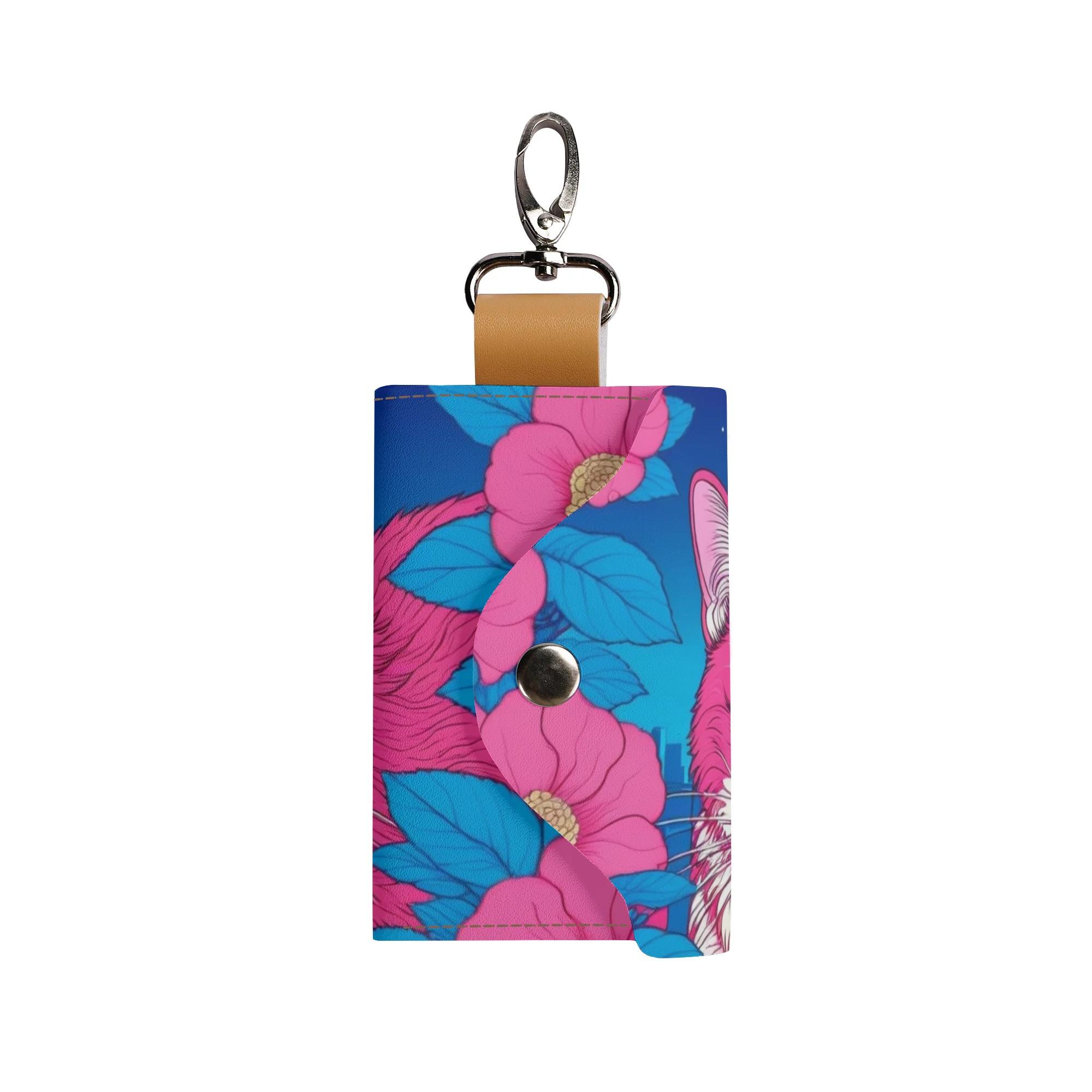 ピンクと白の猫 – 柔らかくスタイリッシュなミニマルアート(キーケース) キーケース ユニセックス アクセサリー 動物 猫 ギフト 贈り物 普段使い leojiro24