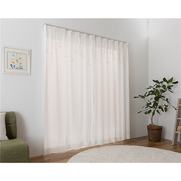 レースカーテン 幅200cm×丈128cm 1枚 洗える 日本製 アジャスターフック付き スタリー GO リビング ダイニング 子供部屋