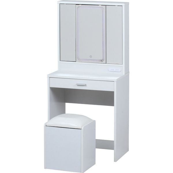 三面鏡ドレッサー WH LEDライト付き 組立品【代引不可】